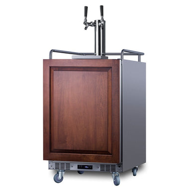 Summit SBC682PNRCFTWIN 24-inch panel-ready dual tap cold brew coffee kegerator, shown with wood overlay panel, angled view