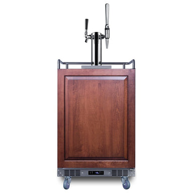 Summit SBC682PNRCMTWIN 24-inch panel-ready nitro cold brew coffee kegerator, panel-ready door shown with customer-supplied wood overlay panel, twin tap tower, front view