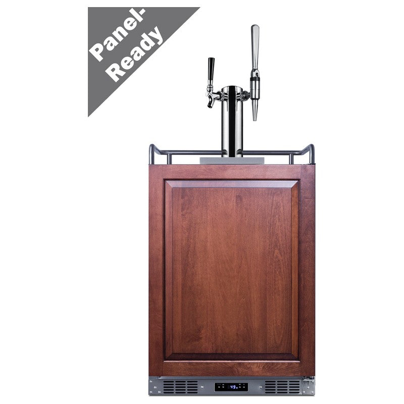 Summit SBC682PNRCMTWIN 24-inch panel-ready nitro cold brew coffee kegerator, panel-ready door callout, shown with customer overlay panel