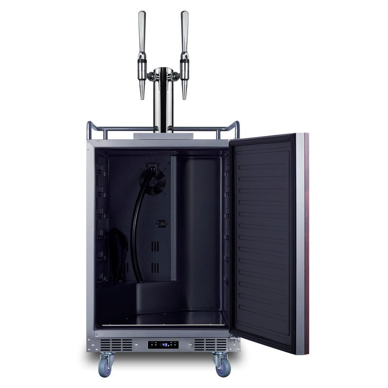 Summit SBC682PNRNCFTWIN 24-inch panel-ready dual tap nitro cold brew coffee kegerator, door open showing empty interior