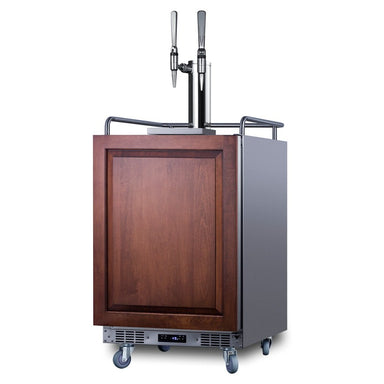 Summit SBC682PNRNCFTWIN 24-inch panel-ready dual tap nitro cold brew coffee kegerator, shown with wood overlay panel, angled view