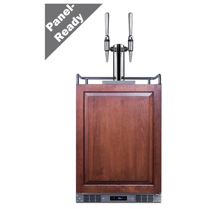 Summit SBC682PNRNCFTWIN 24-inch panel-ready dual tap nitro cold brew coffee kegerator, panel-ready door callout, shown with customer overlay panel
