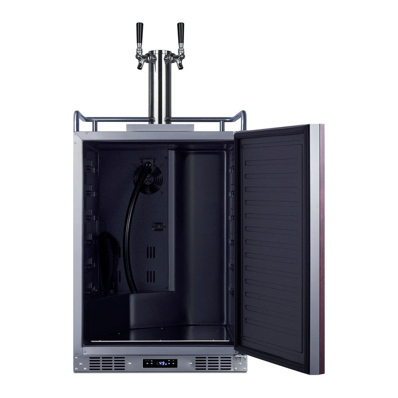 Summit SBC682PNRTWIN 24-inch panel-ready dual tap kegerator, door open showing empty interior