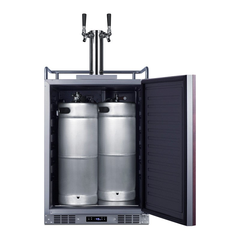 Summit SBC682PNRWKDTWIN 24-inch panel-ready dual tap wine dispenser, door open showing sixtel wine kegs inside