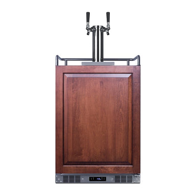 Summit SBC682PNRWKDTWIN 24-inch panel-ready dual tap wine dispenser, panel-ready door shown with wood overlay panel and twin tap tower, front view