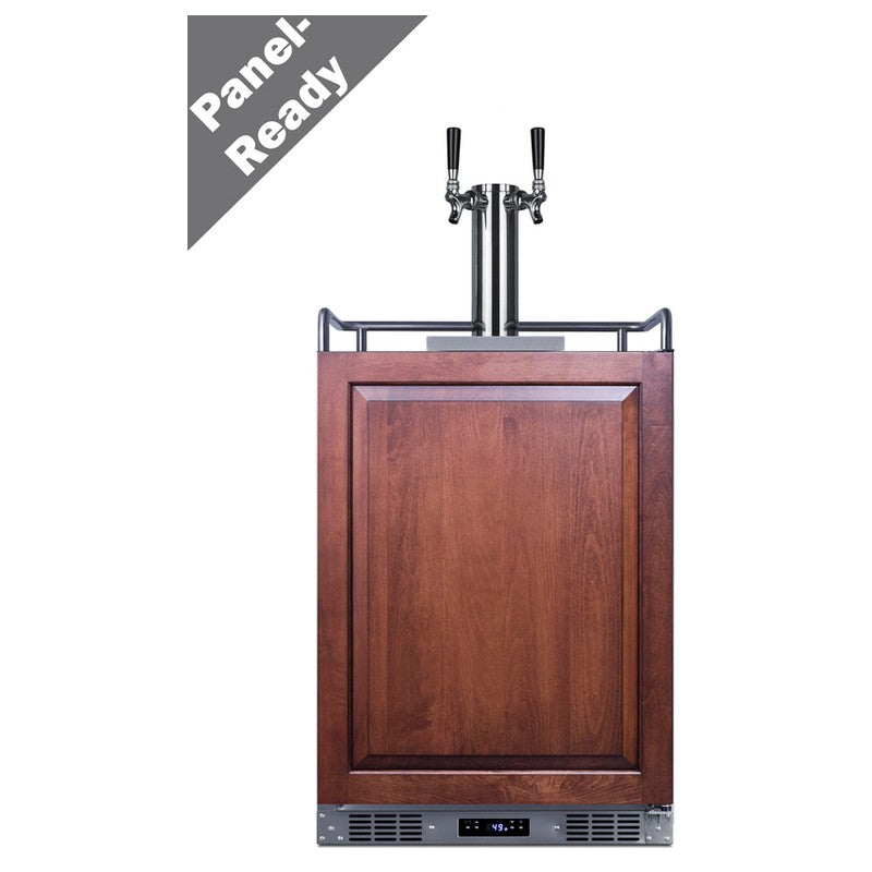 Summit SBC682PNRWKDTWIN 24-inch panel-ready dual tap wine dispenser, panel-ready door callout, shown with customer overlay panel