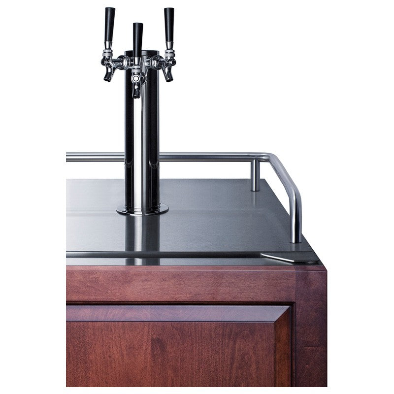Summit SBC683OSTRIPLE 24-inch outdoor triple tap kegerator, triple tap dispensing tower closeup