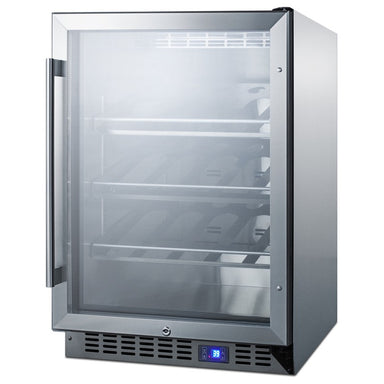 Summit SCR611GLOSCH 24-inch outdoor commercial glass-door sparkling wine cellar, angled view