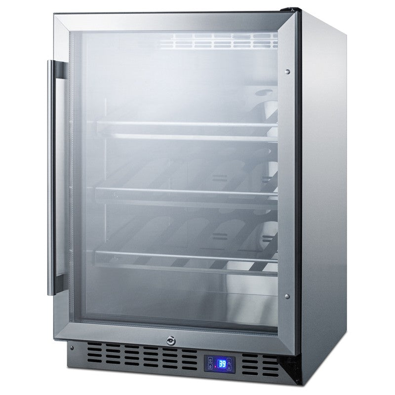 Summit SCR611GLOSCH 24-inch outdoor commercial glass-door sparkling wine cellar, angled view