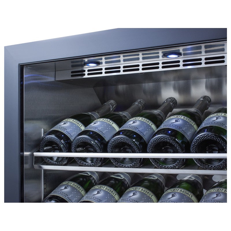 Summit SCR611GLOSCH 24-inch outdoor commercial glass-door sparkling wine cellar, wine shelf closeup