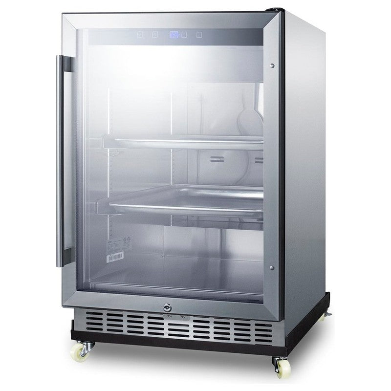 Summit SCR611GLOSRI 24-inch outdoor commercial reach-in glass-door beverage center, angled view
