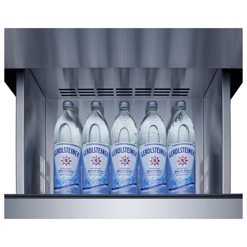 Bottom drawer of the Summit SP6DS3DOS loaded with standing bottles