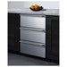 Summit SP6DS3DOS 3-drawer refrigerator built into dark cabinetry beneath a marble countertop