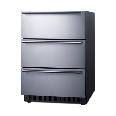 Angled view of the Summit SP6DS3DOS 24-inch 3-drawer outdoor refrigerator