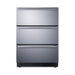 Front view of the Summit SP6DS3DOS 24-inch built-in 3-drawer outdoor all-refrigerator