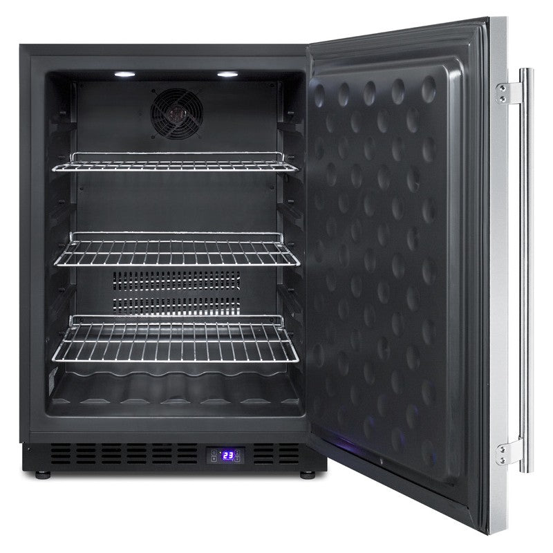 Summit SPFF51OSCSS 24-inch outdoor all stainless all freezer, door open showing empty interior