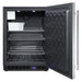 Summit SPFF51OSCSSIM 24-inch outdoor all stainless all freezer icemaker, door open showing icemaker and interior