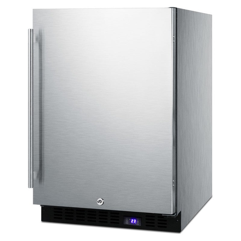 Summit SPFF51OSCSSIM 24-inch outdoor all stainless all freezer icemaker, stainless cabinet, angled view