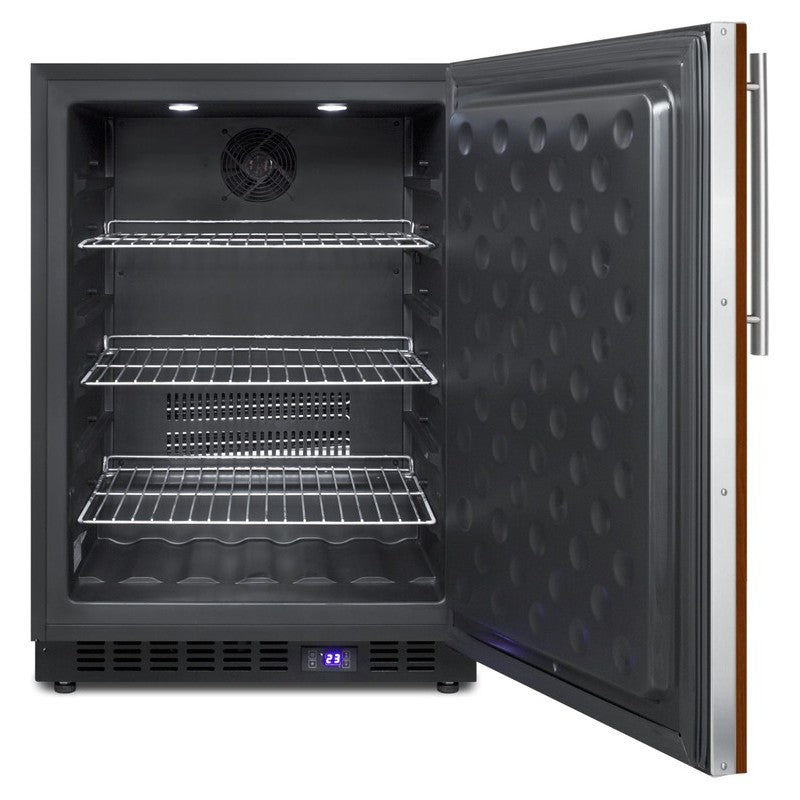 Summit SPFF51OSIF 24-inch outdoor panel ready all freezer, door open showing empty interior