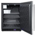 Summit SPFF51OSIM 24-inch outdoor all freezer icemaker, door open showing icemaker and interior