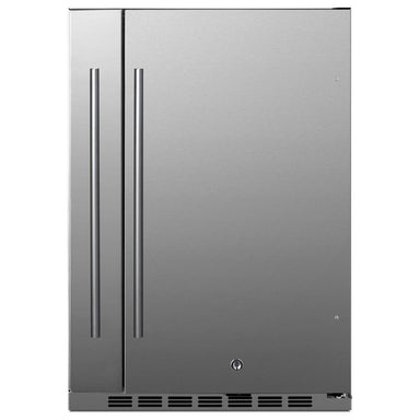 Summit SPR196OS24 24-inch shallow-depth outdoor all-refrigerator with slide-out storage, stainless steel door, front view