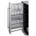 Summit SPR196OS24 24-inch shallow-depth outdoor all-refrigerator with slide-out storage, slide-out compartment stocked with glassware closeup