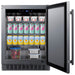Summit SPR618OSADA 24-inch shallow-depth outdoor ADA all-refrigerator, door open, stocked with food and drinks