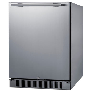 Summit SPR623OSCSS 24-inch all-stainless outdoor all-refrigerator, stainless steel cabinet, angled view