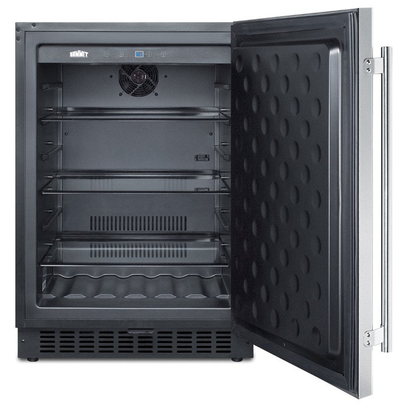 Summit SPR627OS 24-inch outdoor all-refrigerator, door open showing empty interior