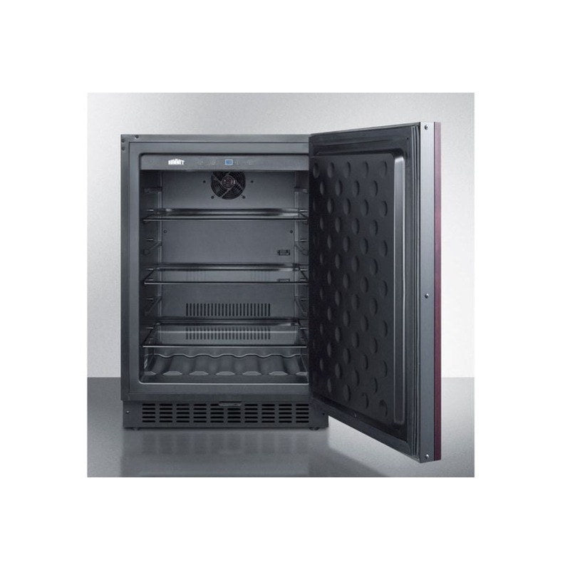 Summit SPR627OSIF door open showing adjustable glass shelves