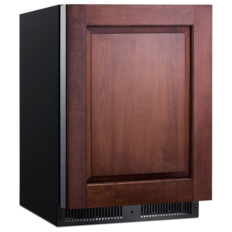 Summit SPR627OSPNR 24-inch outdoor panel-ready all-refrigerator, custom wood panel door, angled view from right