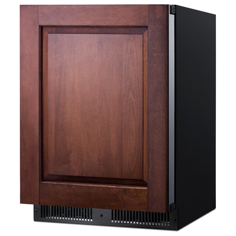 Summit SPR627OSPNR 24-inch outdoor panel-ready all-refrigerator, custom wood panel door, angled view
