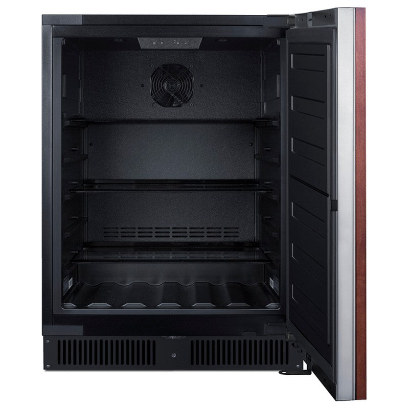 Summit SPR627OSPNR 24-inch outdoor panel-ready all-refrigerator, door open showing empty interior