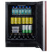 Summit SPR627OSPNR 24-inch outdoor panel-ready all-refrigerator, door open, stocked with beverages