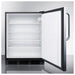 Summit SPR7BOSSTADA 24-inch outdoor ADA all-stainless all-refrigerator, door open, empty interior, angled view