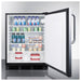 Summit SPR7BOSSTADA 24-inch outdoor ADA all-stainless all-refrigerator, door open, stocked, angled view