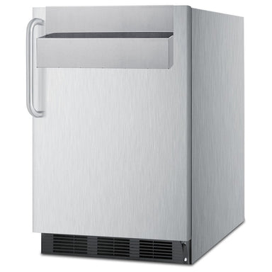 Summit SPR7BOSSTSR 24-inch outdoor all-stainless refrigerator with speed rail, angled view