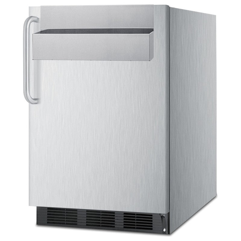 Summit SPR7BOSSTSR 24-inch outdoor all-stainless refrigerator with speed rail, angled view