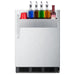 Summit SPR7BOSSTSR 24-inch outdoor all-stainless refrigerator with speed rail, speed rail on door stocked with bottles