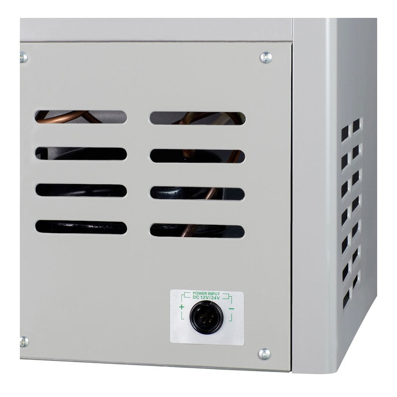 Summit SPRF56 26-inch portable 12/24V cooler, side compressor housing, detail view