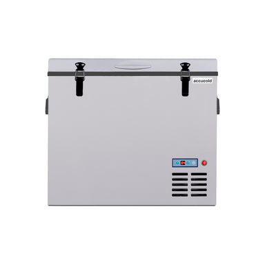 Summit SPRF56 26-inch portable 12/24V cooler, gray cabinet with compressor vents, front view