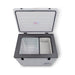 Summit SPRF56 26-inch portable 12/24V cooler, lid open showing hammered aluminum interior and wire basket