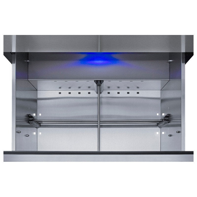 Open bottom drawer of the Summit SPR275OS2DCSSADA with divider rail and LED lamp