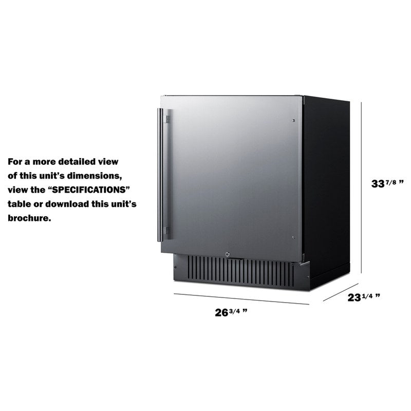 Summit SPR2700SS 27-inch outdoor all-refrigerator, dimension drawing with width, height and depth