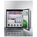 Summit FF27BSSADA 27-inch outdoor ADA all-refrigerator, door open, stocked, angled view