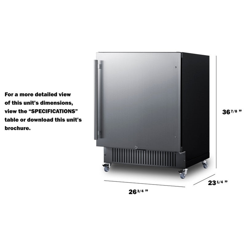 Summit FF27BSSCAS 27-inch outdoor all-refrigerator on casters, dimensions diagram