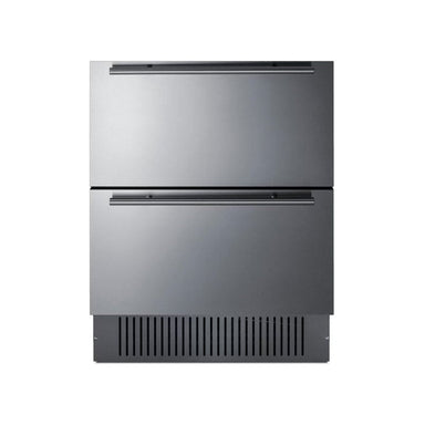 Summit 27-inch SPR275OS2D two-drawer all-refrigerator, straight-on front view with stainless steel drawers.