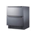 Angled view of the Summit SPR275OS2DCSSADA with complete stainless steel cabinet and drawers