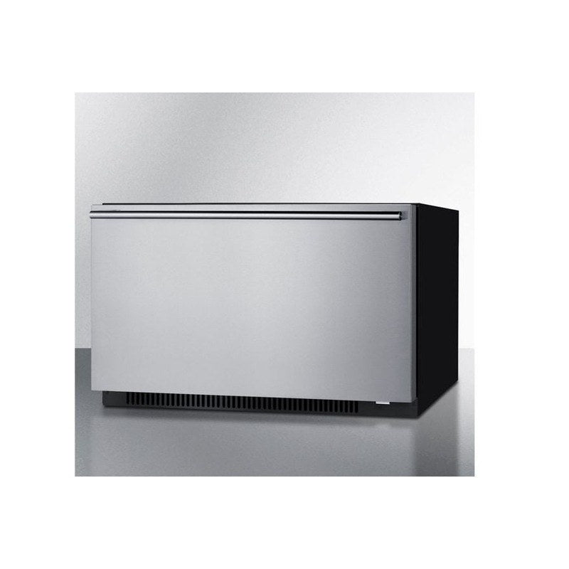 Angled view of the Summit SPHC30 convertible drawer refrigerator warming cabinet