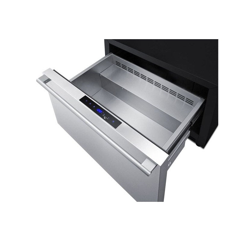 Open drawer of the Summit SPHC30 showing the 304 stainless steel interior